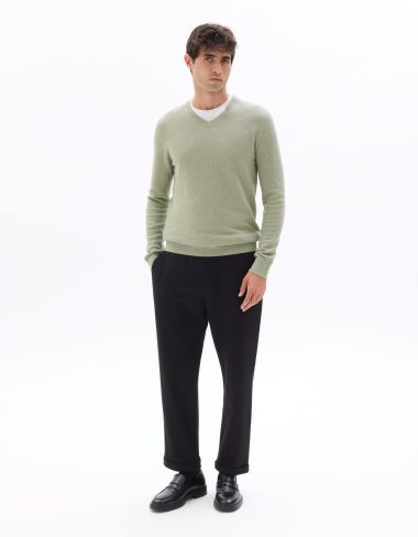 Pull slim col V 100% coton piqué biologique - vert