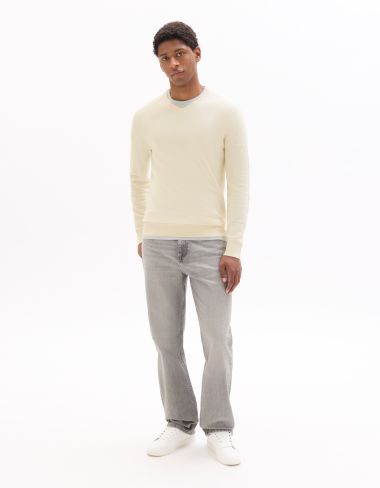 Pull slim col V 100% coton piqué biologique - blanc