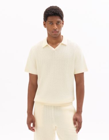 Polo regular en maille chevron 100% coton - écru
