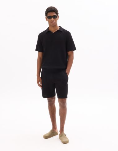Polo regular en maille chevron 100% coton - noir