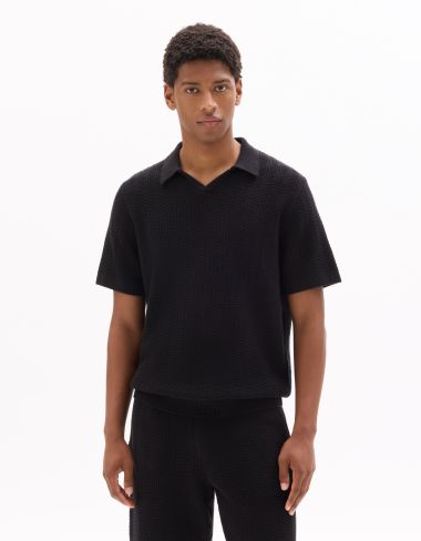 Polo regular en maille chevron 100% coton - noir