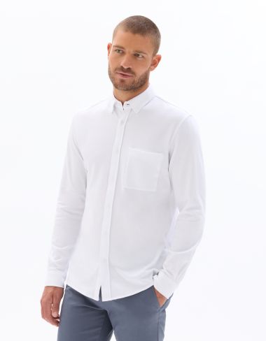 Chemise regular en jersey piqué 100% coton - blanc