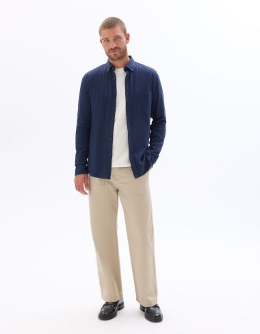 Chemise regular en jersey piqué 100% coton - bleu marine