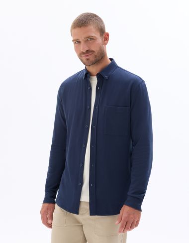 Chemise regular en jersey piqué 100% coton - bleu marine
