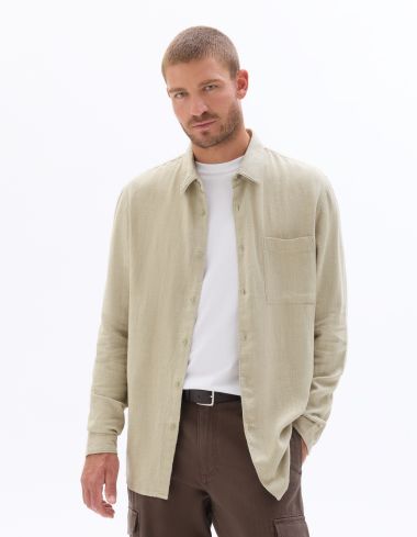 Chemise regular en lin viscose - vert sauge