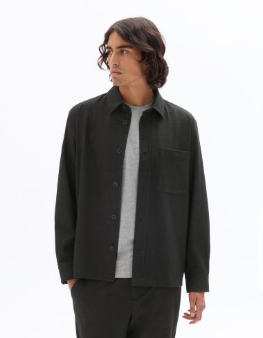 Surchemise unie avec poche effet matière - noir
