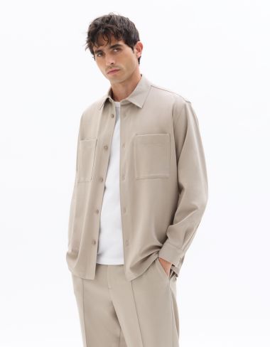 Surchemise unie en maille épaisse - taupe