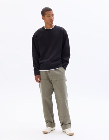 Sweat loose col rond en interlock - noir