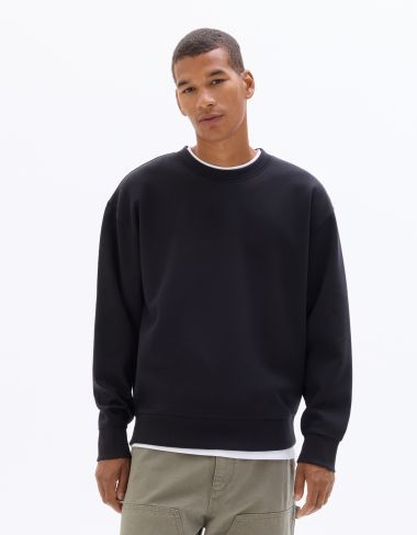 Sweat loose col rond en interlock - noir