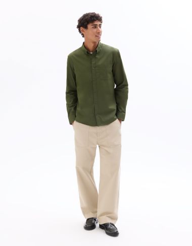 Chemise regular col américain 100% coton - kaki