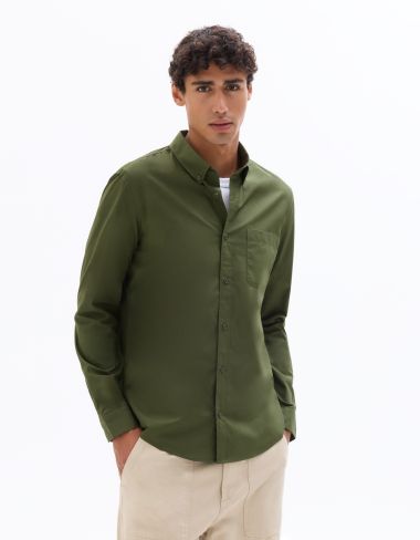Chemise regular col américain 100% coton - kaki