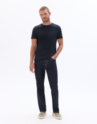 T-shirt regular col rond en jersey glacé - bleu marine
