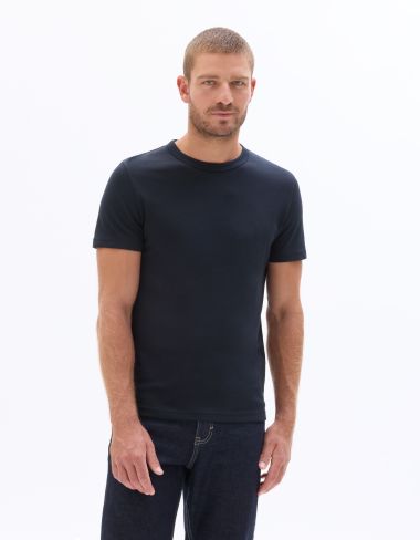 T-shirt regular col rond en jersey glacé - bleu marine