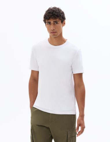 T-shirt regular col rond en jersey glacé - blanc
