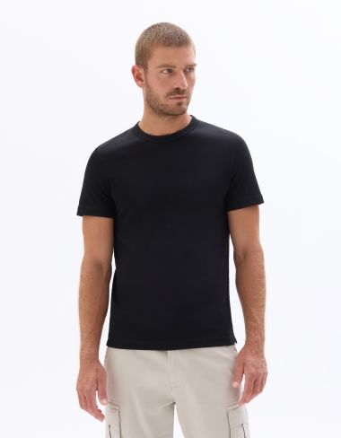 T-shirt regular col rond en jersey glacé - noir