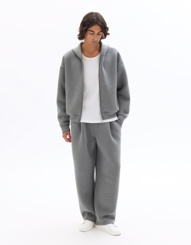 Sweat zippé à capuche oversize crop en scuba - gris