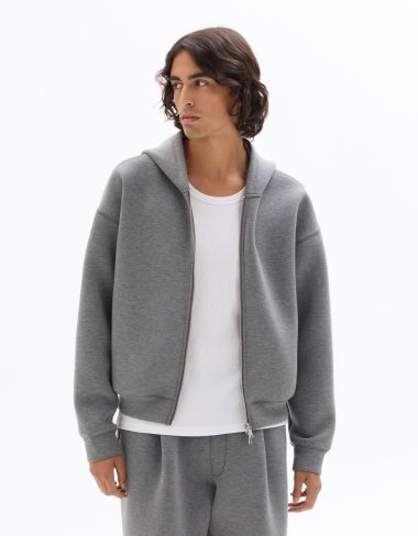 Sweat zippé à capuche oversize crop en scuba - gris