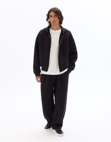 Sweat zippé à capuche oversize crop en scuba - noir