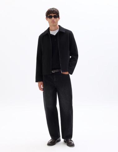 Veste Woolness en laine mélangée col chemise - noir