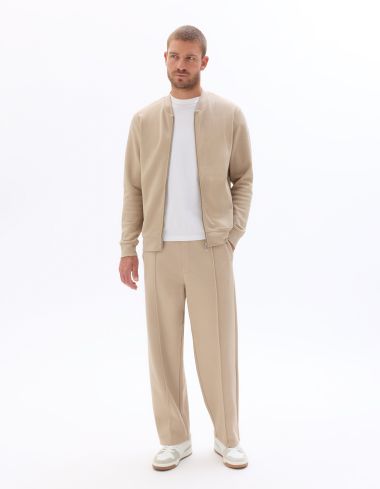 Veste teddy zippé en piqué - beige