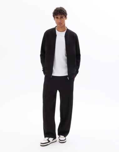 Veste teddy zippé en piqué - noir