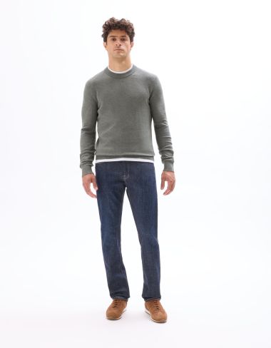 Pull col rond 100% coton piqué - gris moyen