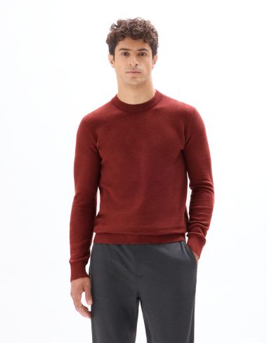 Pull col rond 100% coton piqué - terracotta