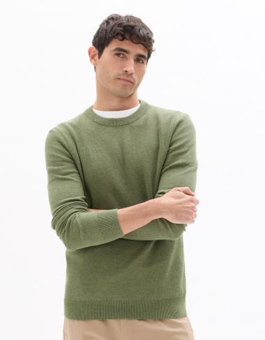 Pull col rond 100% coton - vert moyen