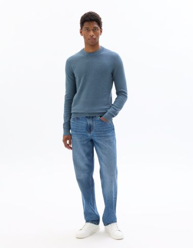 K.01 Pull col rond 100% coton - bleu moyen