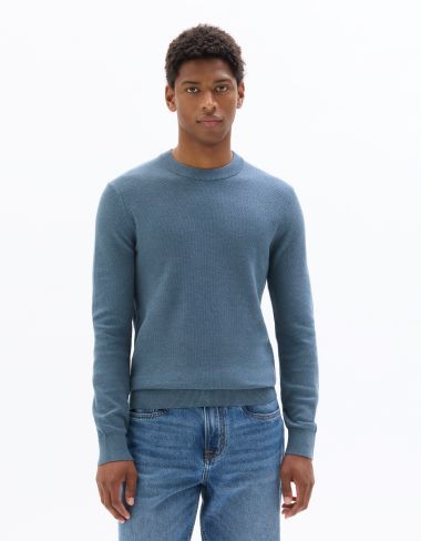 K.01 Pull col rond 100% coton - bleu moyen