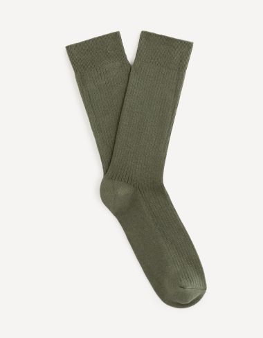 Chaussettes hautes en coton mélangé côtelées - kaki