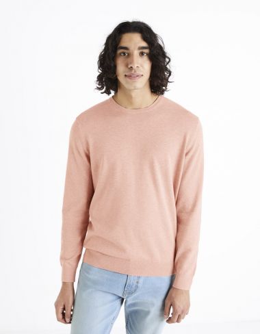 pull col rond 100% coton  - rose