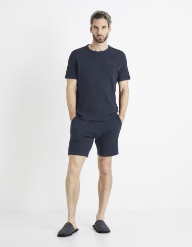 Pyjama manches coeurtes et short 100% coton - marine