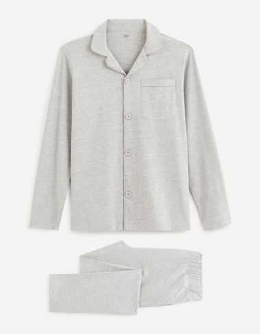 Pijama manches longues en popeline - gris clair