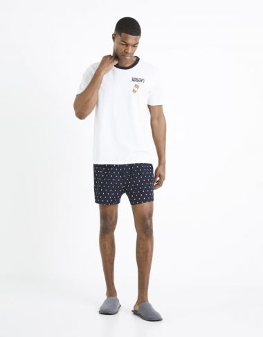 Pyjama manches coeurtes et short soda 100% coton - marine
