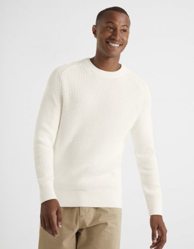 Pull col rond 100% coton - blanc