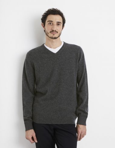 Pull col v 100% cachemire - heather anthracite