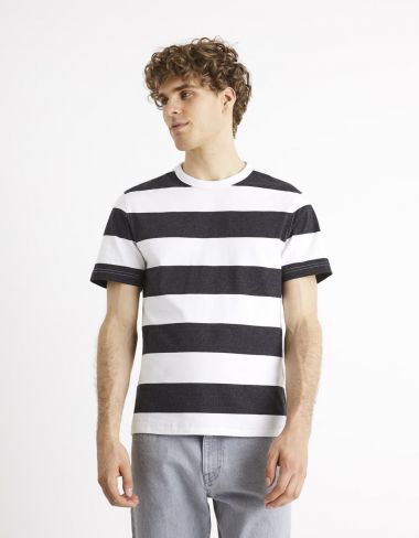 T-shirt col rond 100% coton marinière - noir
