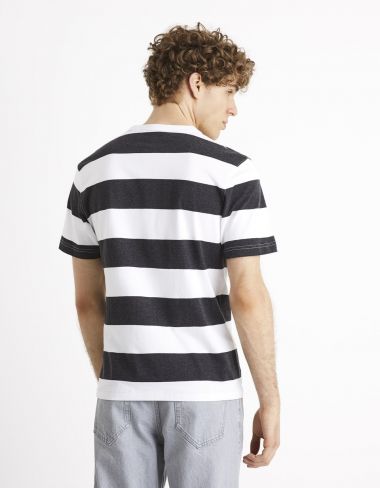 T-shirt col rond 100% coton marinière - noir
