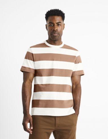 T-shirt col rond 100% coton marinière - taupe