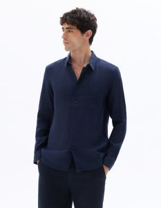 Chemise regular 100% lin - marine