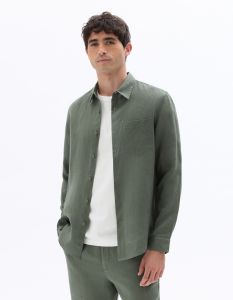 Chemise regular 100% lin - vert moyen