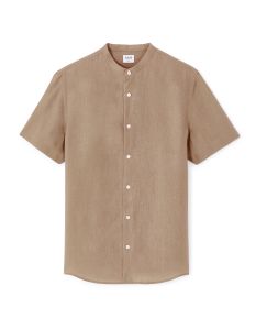 Chemisette regular col mao 100% lin - marron
