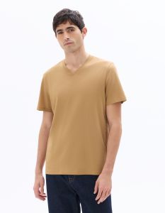 T-shirt regular col V 100% coton - beige clair