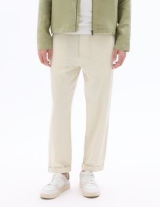 Pantalon rayé en lin et coton - naturel