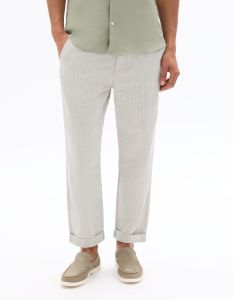 Pantalon rayé en lin et coton - vert