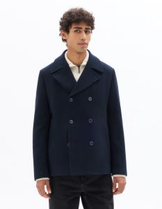 Caban en laine mélangée - bleu marine