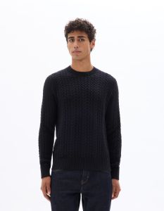 Pull torsadé col rond en coton mélangé - noir