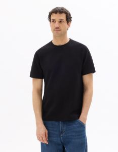 T-Shirt boxy col rond 100% coton reliéfé - noir