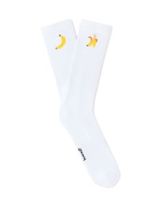 Chaussettes hautes motif banane - blanche